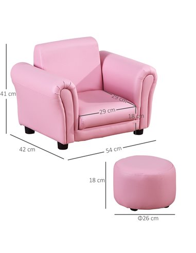 Homcom Toddler Armchair, Kids Sofa Set with Free Footstool, Pink