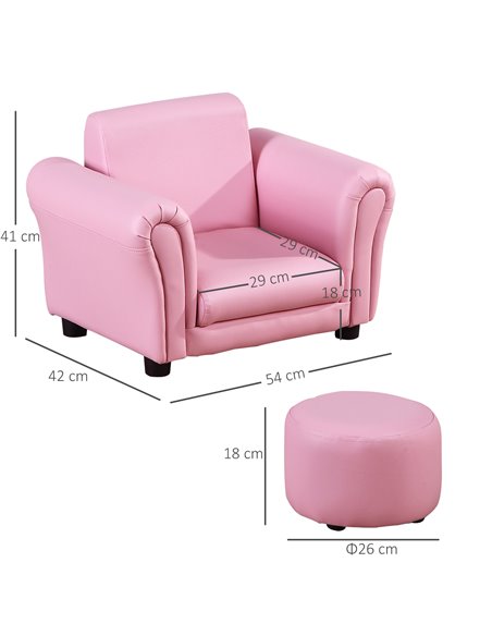 Homcom Toddler Armchair, Kids Sofa Set with Free Footstool, Pink - pic 17047 | FastDaddyshop