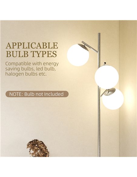 HOMCOM 3-Light Tree Floor Lamps for Living Room, Modern Standing Lamp for Bedroom with Globe Lampshade, 3000K/4000K/6000K Colour - pic 170471 | FastDaddyshop