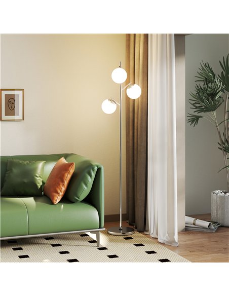 HOMCOM 3-Light Tree Floor Lamps for Living Room, Modern Standing Lamp for Bedroom with Globe Lampshade, 3000K/4000K/6000K Colour - pic 170473 | FastDaddyshop