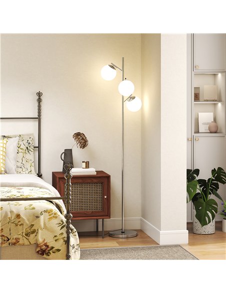 HOMCOM 3-Light Tree Floor Lamps for Living Room, Modern Standing Lamp for Bedroom with Globe Lampshade, 3000K/4000K/6000K Colour - pic 170474 | FastDaddyshop