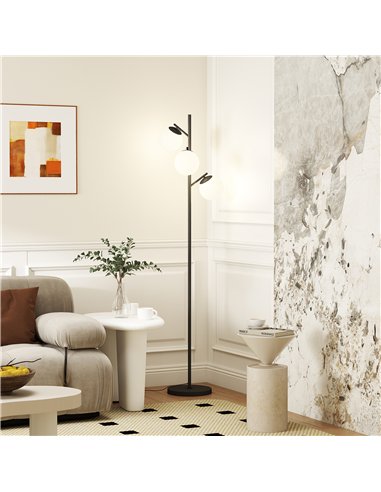 HOMCOM 3-Light Tree Floor Lamps for Living Room, Modern Standing Lamp for Bedroom with Globe Lampshade, Steel Base, Bulb not Inc