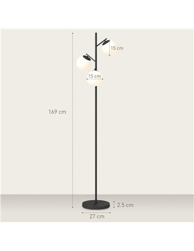 HOMCOM 3-Light Tree Floor Lamps for Living Room, Modern Standing Lamp for Bedroom with Globe Lampshade, Steel Base, Bulb not Inc