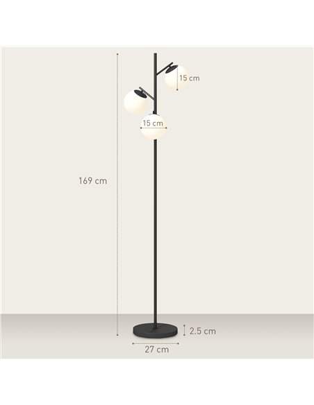HOMCOM 3-Light Tree Floor Lamps for Living Room, Modern Standing Lamp for Bedroom with Globe Lampshade, Steel Base, Bulb not Inc - pic 170477 | FastDaddyshop