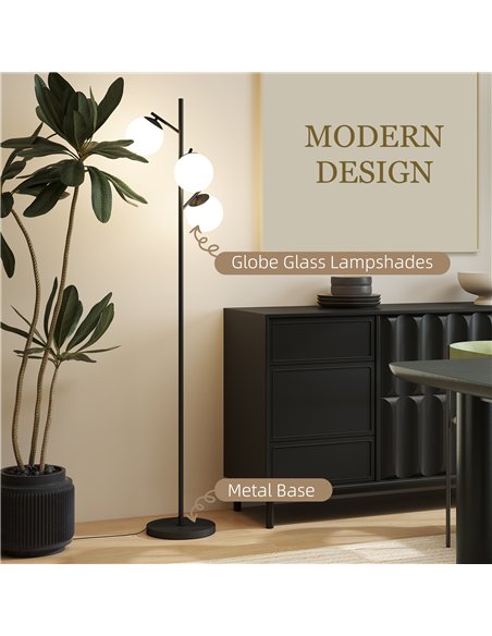 HOMCOM 3-Light Tree Floor Lamps for Living Room, Modern Standing Lamp for Bedroom with Globe Lampshade, Steel Base, Bulb not Inc - pic 170478 | FastDaddyshop