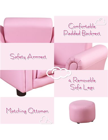 Homcom Toddler Armchair, Kids Sofa Set with Free Footstool, Pink