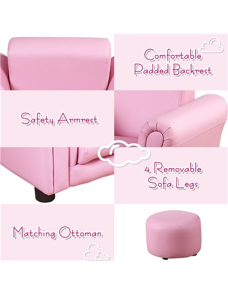 Homcom Toddler Armchair, Kids Sofa Set with Free Footstool, Pink - pic 17048 | FastDaddyshop