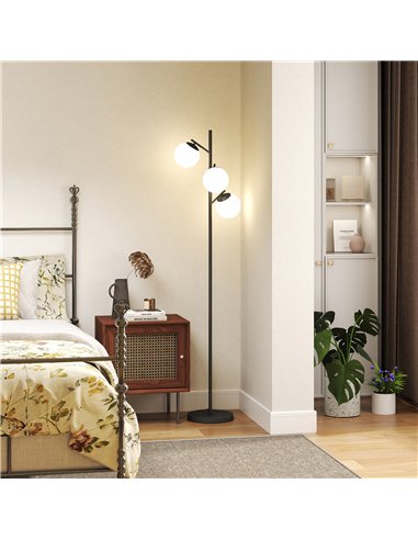 HOMCOM 3-Light Tree Floor Lamps for Living Room, Modern Standing Lamp for Bedroom with Globe Lampshade, Steel Base, Bulb not Inc