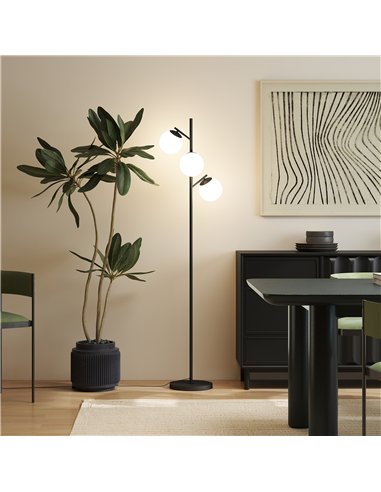 HOMCOM 3-Light Tree Floor Lamps for Living Room, Modern Standing Lamp for Bedroom with Globe Lampshade, Steel Base, Bulb not Inc
