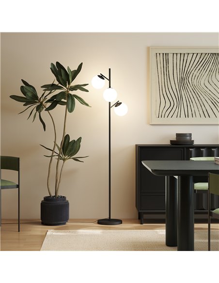 HOMCOM 3-Light Tree Floor Lamps for Living Room, Modern Standing Lamp for Bedroom with Globe Lampshade, Steel Base, Bulb not Inc - pic 170482 | FastDaddyshop