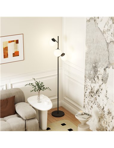 HOMCOM 3-Light Tree Floor Lamps for Living Room, Modern Standing Lamp for Bedroom with Globe Lampshade, Steel Base, Bulb not Inc