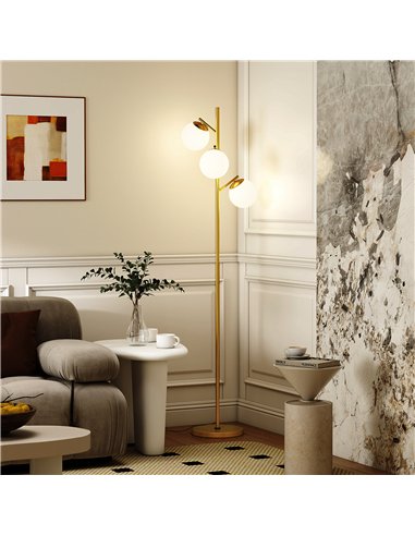 HOMCOM 3-Light Tree Floor Lamps for Living Room, Modern Standing Lamp for Bedroom with Globe Lampshade, 3000K/4000K/6000K Colour
