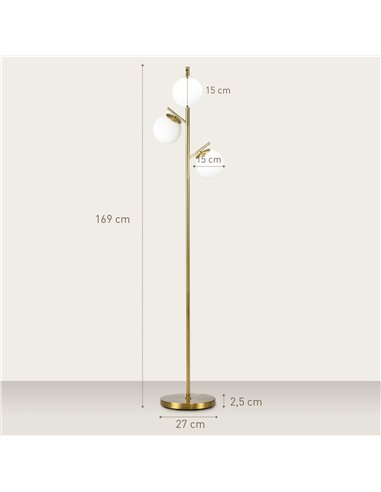 HOMCOM 3-Light Tree Floor Lamps for Living Room, Modern Standing Lamp for Bedroom with Globe Lampshade, 3000K/4000K/6000K Colour