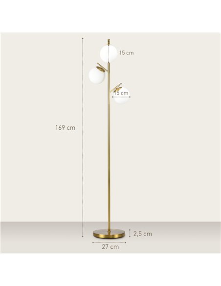 HOMCOM 3-Light Tree Floor Lamps for Living Room, Modern Standing Lamp for Bedroom with Globe Lampshade, 3000K/4000K/6000K Colour - pic 170486 | FastDaddyshop