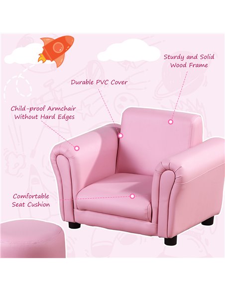 Homcom Toddler Armchair, Kids Sofa Set with Free Footstool, Pink - pic 17051 | FastDaddyshop