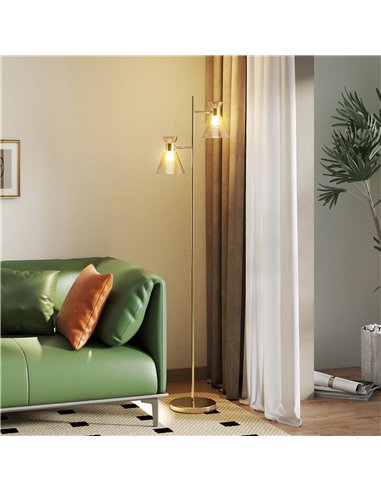 HOMCOM Floor Lamp with Adjustable Dual Head, Modern Standing Lamp with Floral Glass Shades and Foot Switch for Living Room Bedro