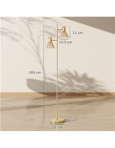 HOMCOM Floor Lamp with Adjustable Dual Head, Modern Standing Lamp with Floral Glass Shades and Foot Switch for Living Room Bedro