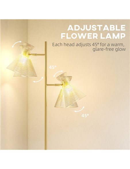 HOMCOM Floor Lamp with Adjustable Dual Head, Modern Standing Lamp with Floral Glass Shades and Foot Switch for Living Room Bedro - pic 170514 | FastDaddyshop