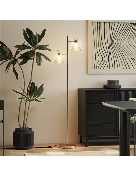 HOMCOM Floor Lamp with Adjustable Dual Head, Modern Standing Lamp with Floral Glass Shades and Foot Switch for Living Room Bedro - pic 170516 | FastDaddyshop