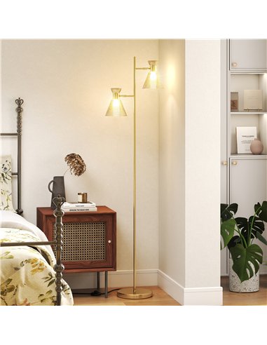 HOMCOM Floor Lamp with Adjustable Dual Head, Modern Standing Lamp with Floral Glass Shades and Foot Switch for Living Room Bedro