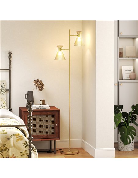 HOMCOM Floor Lamp with Adjustable Dual Head, Modern Standing Lamp with Floral Glass Shades and Foot Switch for Living Room Bedro - pic 170517 | FastDaddyshop