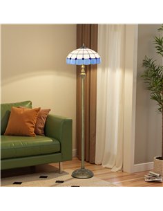 HOMCOM Tiffany-Style Floor Lamp with Handcrafted Stained Glass Shade, 152cm Tall Vintage Standing Lamp with Foot Switch and Dual 2