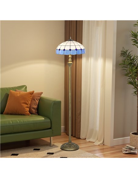 HOMCOM Tiffany-Style Floor Lamp with Handcrafted Stained Glass Shade, 152cm Tall Vintage Standing Lamp with Foot Switch and Dual - pic 170521 | FastDaddyshop