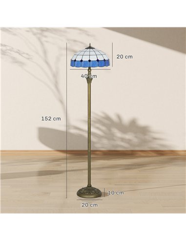 HOMCOM Tiffany-Style Floor Lamp with Handcrafted Stained Glass Shade, 152cm Tall Vintage Standing Lamp with Foot Switch and Dual