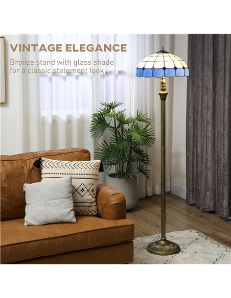 HOMCOM Tiffany-Style Floor Lamp with Handcrafted Stained Glass Shade, 152cm Tall Vintage Standing Lamp with Foot Switch and Dual - pic 170523 | FastDaddyshop