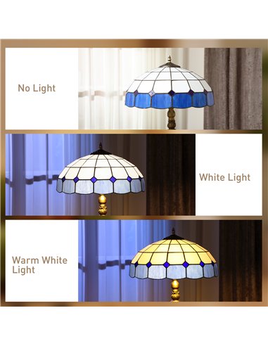 HOMCOM Tiffany-Style Floor Lamp with Handcrafted Stained Glass Shade, 152cm Tall Vintage Standing Lamp with Foot Switch and Dual