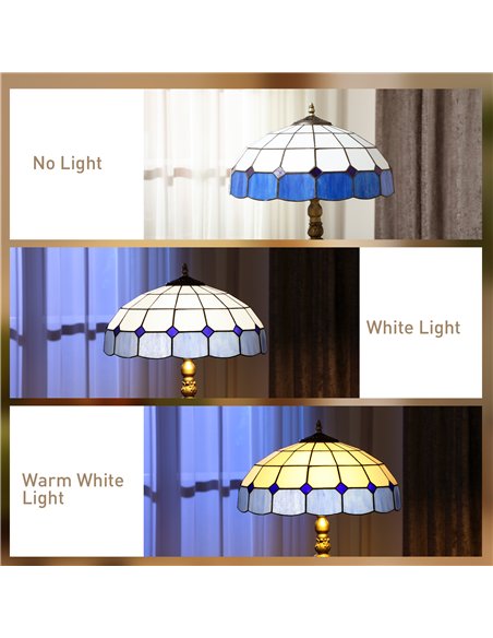 HOMCOM Tiffany-Style Floor Lamp with Handcrafted Stained Glass Shade, 152cm Tall Vintage Standing Lamp with Foot Switch and Dual - pic 170525 | FastDaddyshop