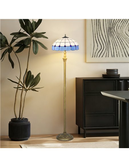 HOMCOM Tiffany-Style Floor Lamp with Handcrafted Stained Glass Shade, 152cm Tall Vintage Standing Lamp with Foot Switch and Dual - pic 170526 | FastDaddyshop
