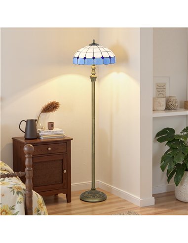 HOMCOM Tiffany-Style Floor Lamp with Handcrafted Stained Glass Shade, 152cm Tall Vintage Standing Lamp with Foot Switch and Dual