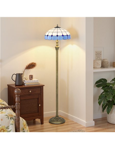 HOMCOM Tiffany-Style Floor Lamp with Handcrafted Stained Glass Shade, 152cm Tall Vintage Standing Lamp with Foot Switch and Dual - pic 170527 | FastDaddyshop