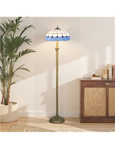 HOMCOM Tiffany-Style Floor Lamp with Handcrafted Stained Glass Shade, 152cm Tall Vintage Standing Lamp with Foot Switch and Dual