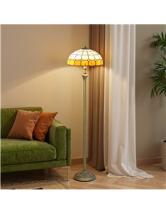HOMCOM Tiffany-Style Floor Lamp with Handcrafted Stained Glass Shade, 152cm Tall Vintage Standing Lamp with Foot Switch and Dual 2