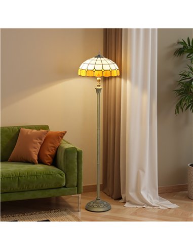HOMCOM Tiffany-Style Floor Lamp with Handcrafted Stained Glass Shade, 152cm Tall Vintage Standing Lamp with Foot Switch and Dual