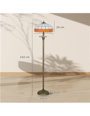 HOMCOM Tiffany-Style Floor Lamp with Handcrafted Stained Glass Shade, 152cm Tall Vintage Standing Lamp with Foot Switch and Dual