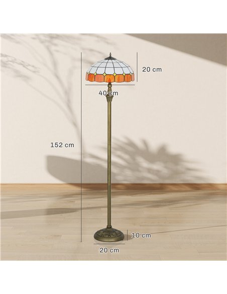 HOMCOM Tiffany-Style Floor Lamp with Handcrafted Stained Glass Shade, 152cm Tall Vintage Standing Lamp with Foot Switch and Dual - pic 170531 | FastDaddyshop