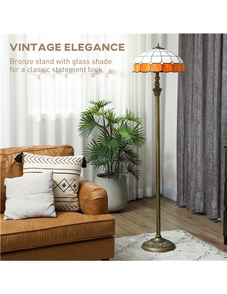 HOMCOM Tiffany-Style Floor Lamp with Handcrafted Stained Glass Shade, 152cm Tall Vintage Standing Lamp with Foot Switch and Dual - pic 170532 | FastDaddyshop