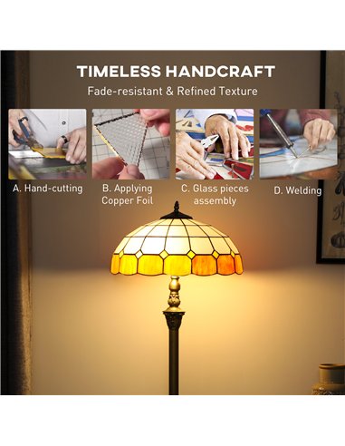 HOMCOM Tiffany-Style Floor Lamp with Handcrafted Stained Glass Shade, 152cm Tall Vintage Standing Lamp with Foot Switch and Dual