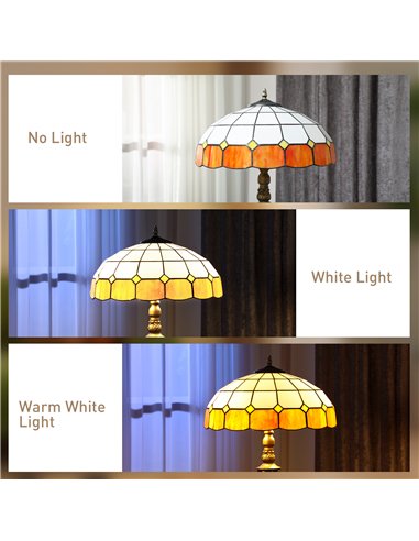 HOMCOM Tiffany-Style Floor Lamp with Handcrafted Stained Glass Shade, 152cm Tall Vintage Standing Lamp with Foot Switch and Dual