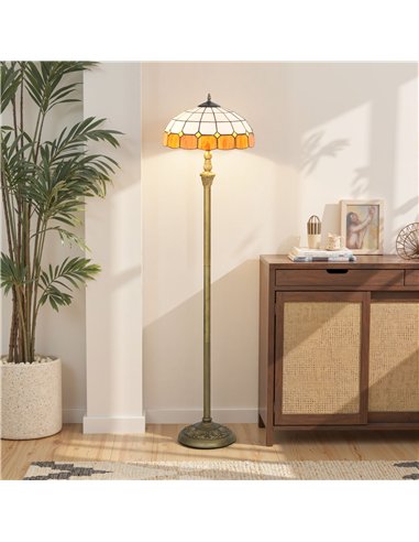 HOMCOM Tiffany-Style Floor Lamp with Handcrafted Stained Glass Shade, 152cm Tall Vintage Standing Lamp with Foot Switch and Dual