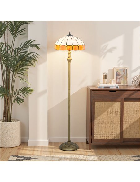 HOMCOM Tiffany-Style Floor Lamp with Handcrafted Stained Glass Shade, 152cm Tall Vintage Standing Lamp with Foot Switch and Dual - pic 170535 | FastDaddyshop