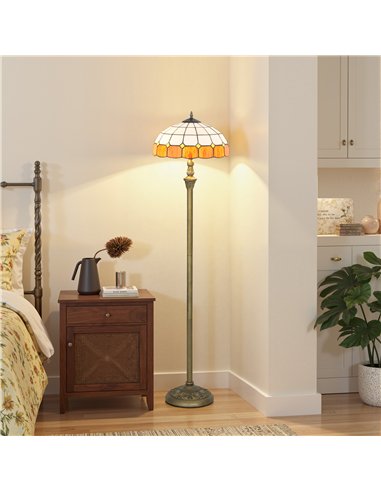 HOMCOM Tiffany-Style Floor Lamp with Handcrafted Stained Glass Shade, 152cm Tall Vintage Standing Lamp with Foot Switch and Dual