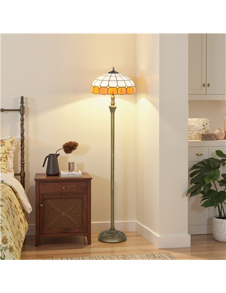 HOMCOM Tiffany-Style Floor Lamp with Handcrafted Stained Glass Shade, 152cm Tall Vintage Standing Lamp with Foot Switch and Dual - pic 170536 | FastDaddyshop