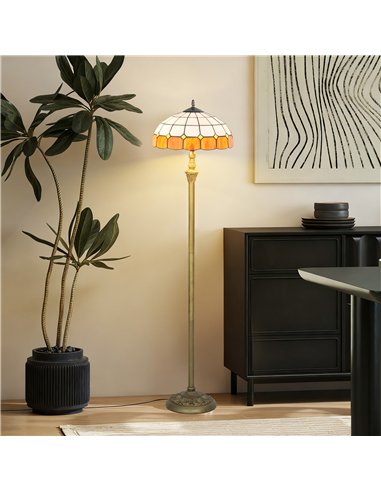 HOMCOM Tiffany-Style Floor Lamp with Handcrafted Stained Glass Shade, 152cm Tall Vintage Standing Lamp with Foot Switch and Dual
