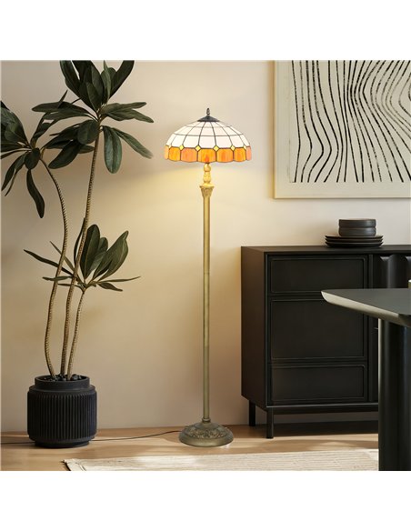 HOMCOM Tiffany-Style Floor Lamp with Handcrafted Stained Glass Shade, 152cm Tall Vintage Standing Lamp with Foot Switch and Dual - pic 170537 | FastDaddyshop