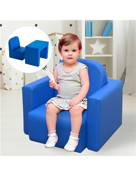 Homcom 2 in 1 Kids Table Chair Set with Sponge Supportive Wooden Frame, Blue - pic 17054 | FastDaddyshop