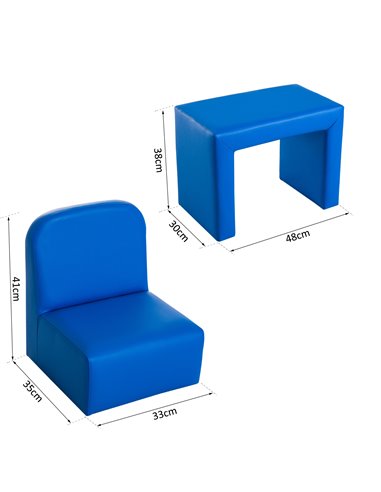Homcom 2 in 1 Kids Table Chair Set with Sponge Supportive Wooden Frame, Blue